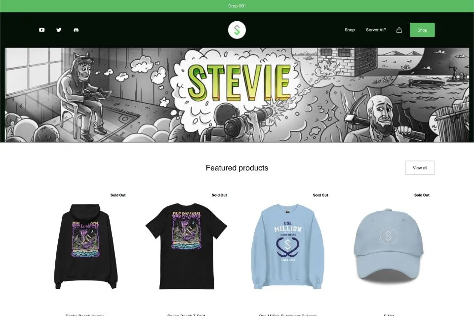 A screenshot of Stevie's ecommerce shop