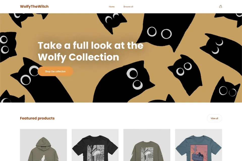 A screenshot of Wolfy's home page on Fourthwall
