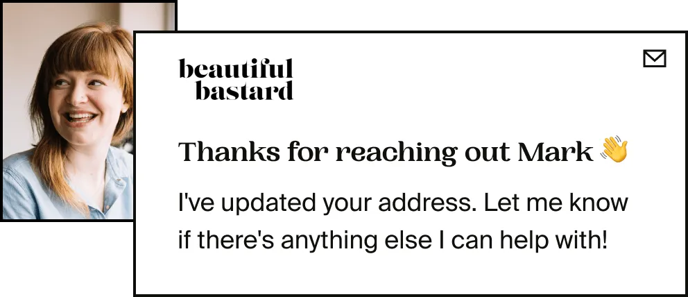 An image of an example customer support message from a Fourthwall agent