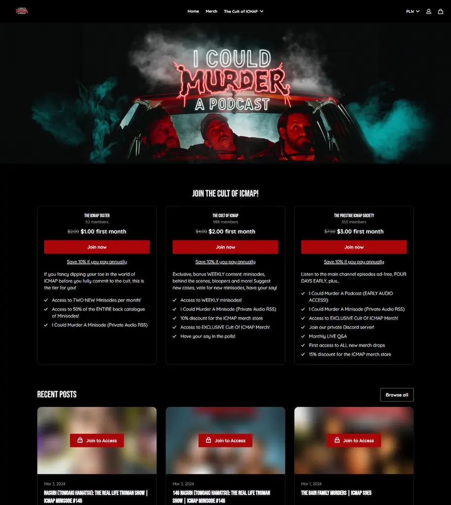 An image of the "I could murder a podcast" storefront