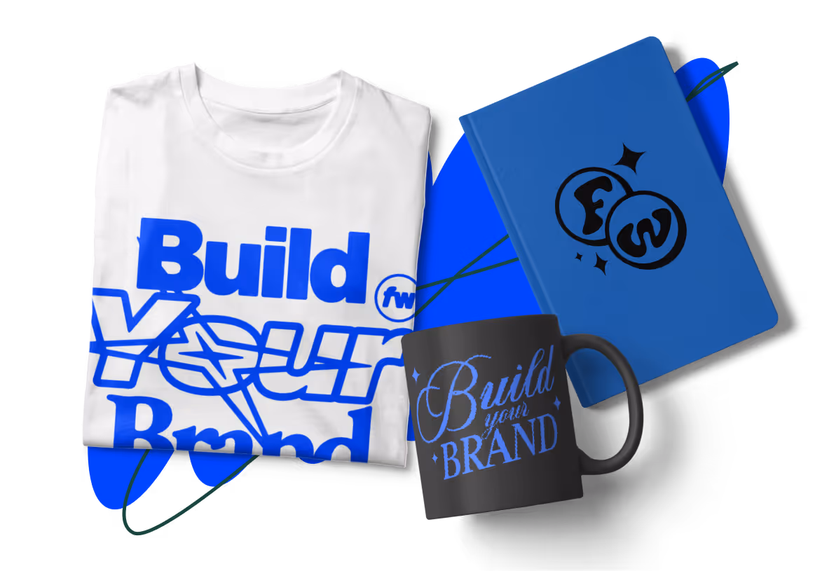 customized t-shirt, journal, and mug