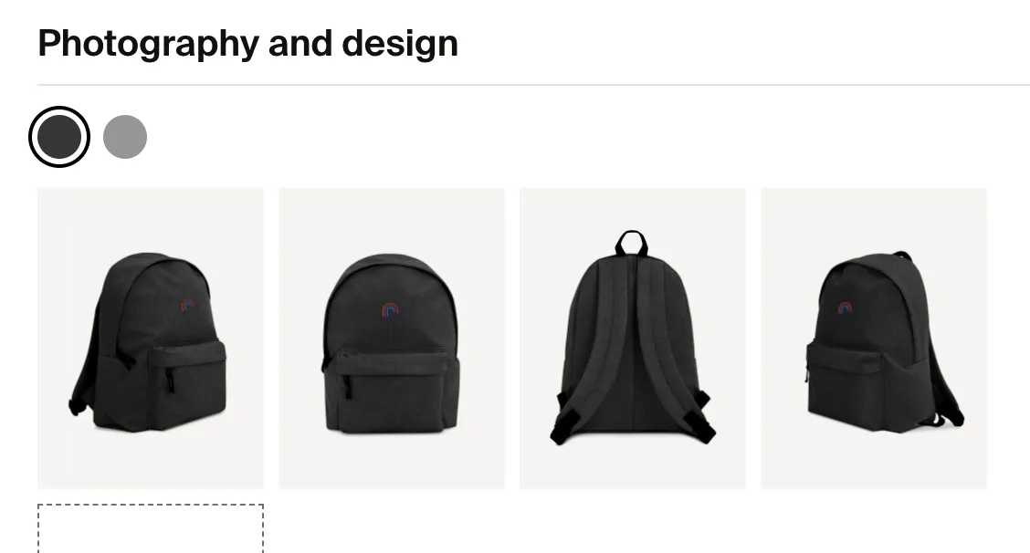 Screenshot showing new product photography angles