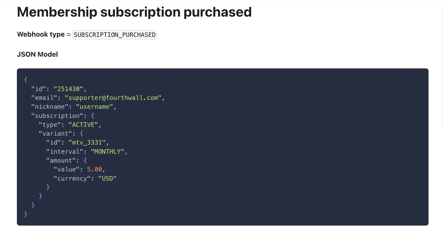 Example of a memberships webhook from docs.fourthwall.dev