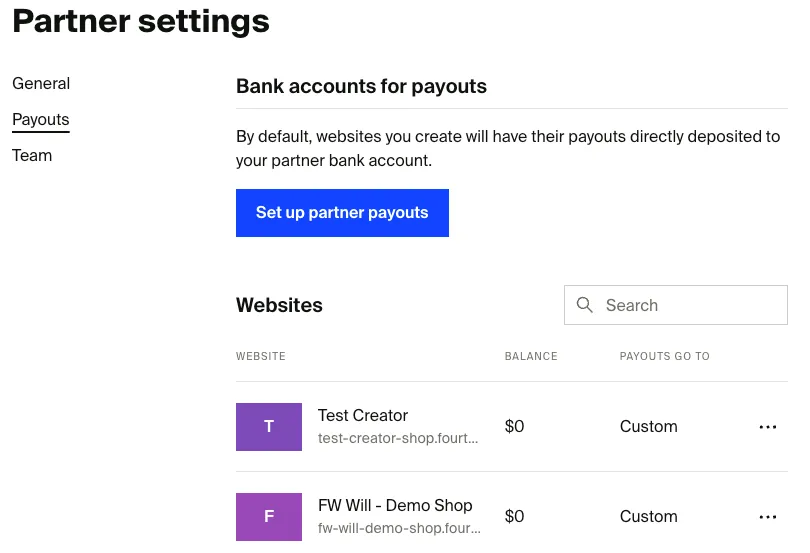 Screenshot showing how you can set up payouts in the Agency Dashboard