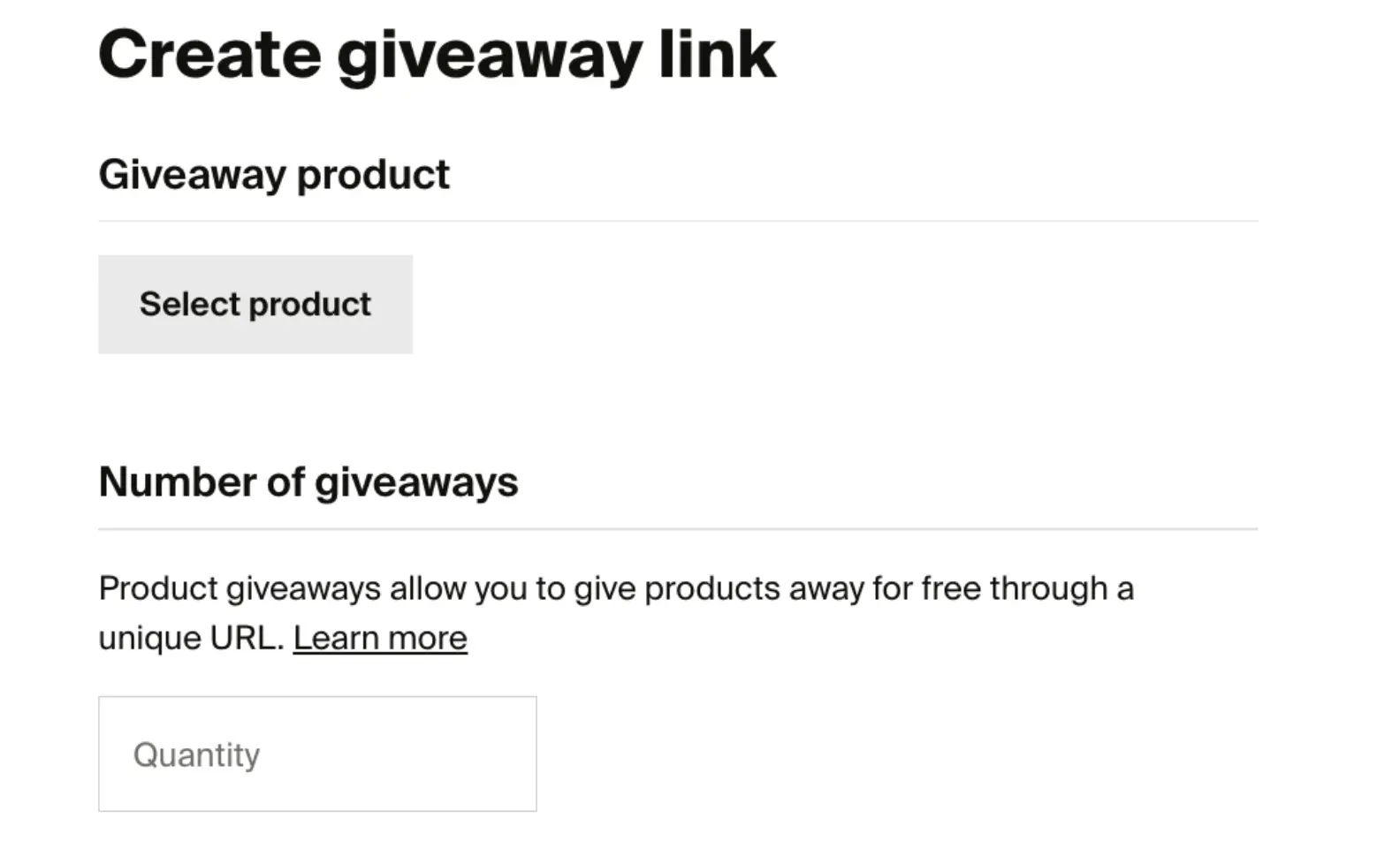 Create giveaway link options