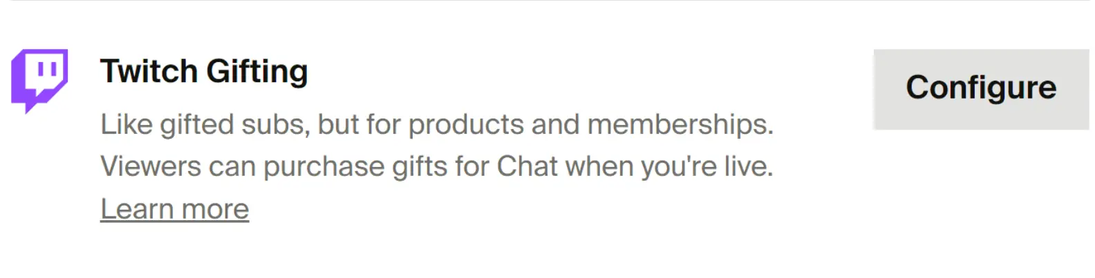 The Twitch Gifting configuration button in your Fourthwall App settings
