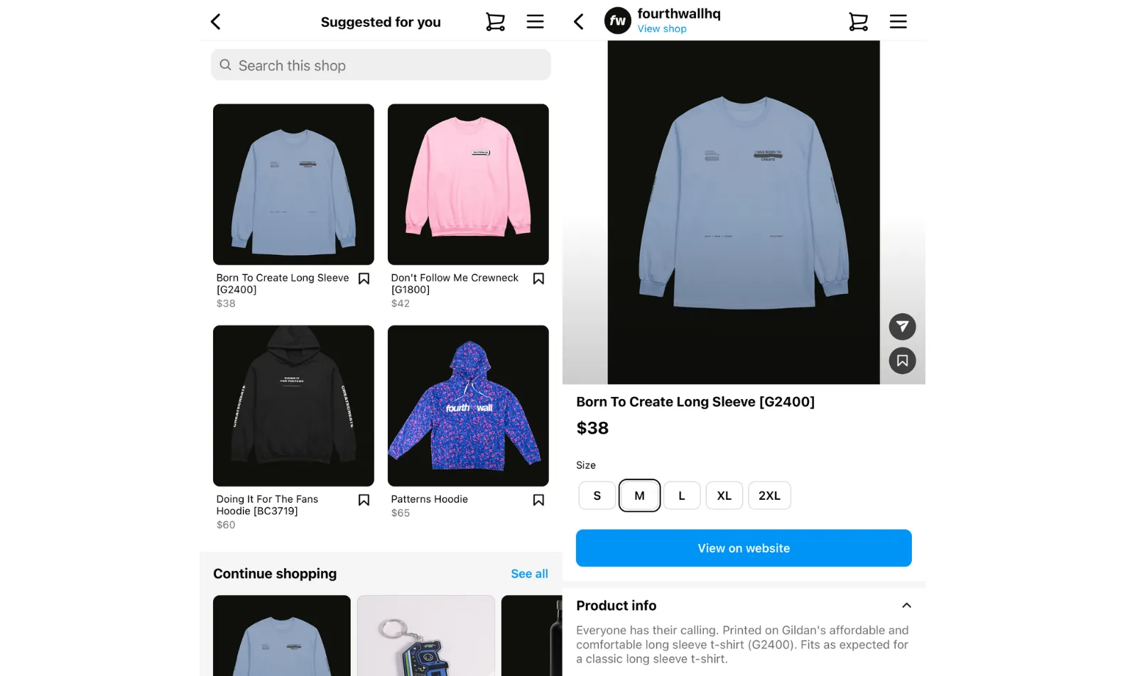 Fourthwall Instagram shop examples