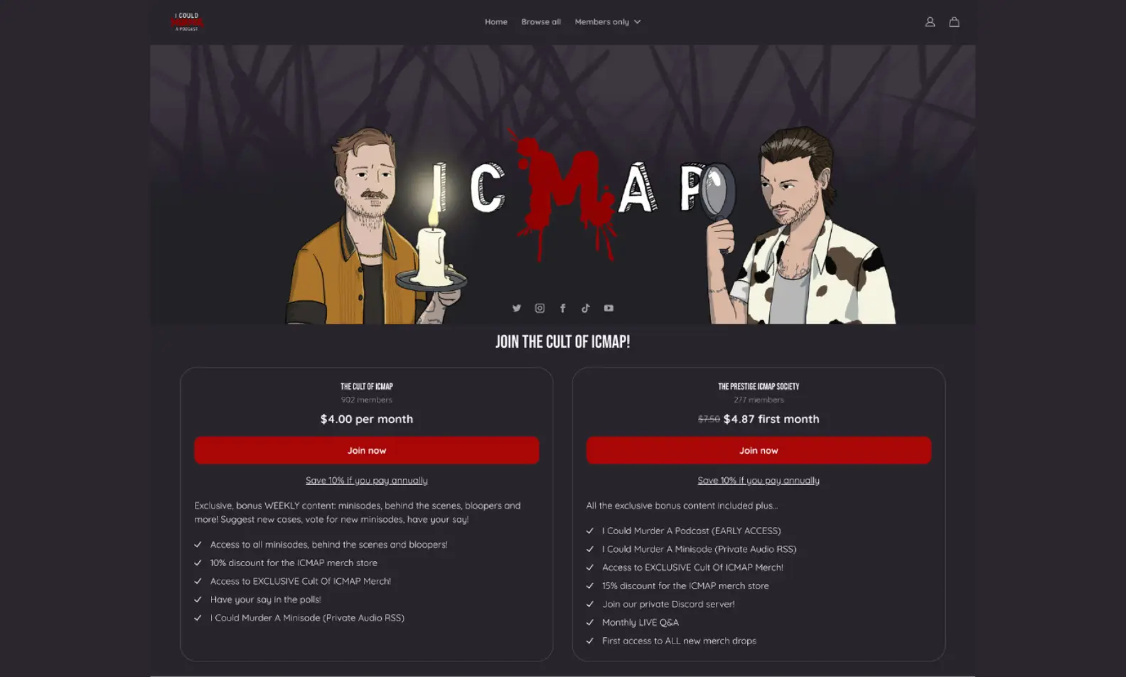 I Could Murder a Podcast's membership page