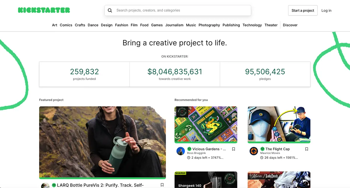 Kickstarter main page