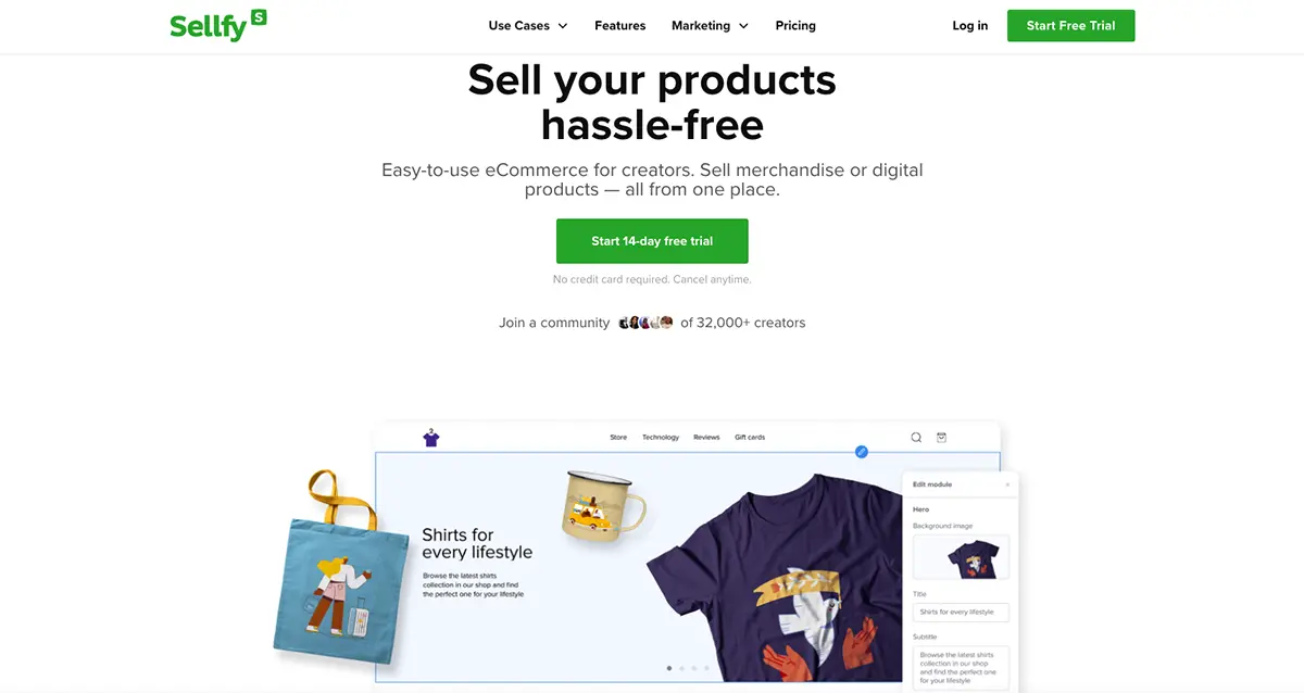 Sellfy main page