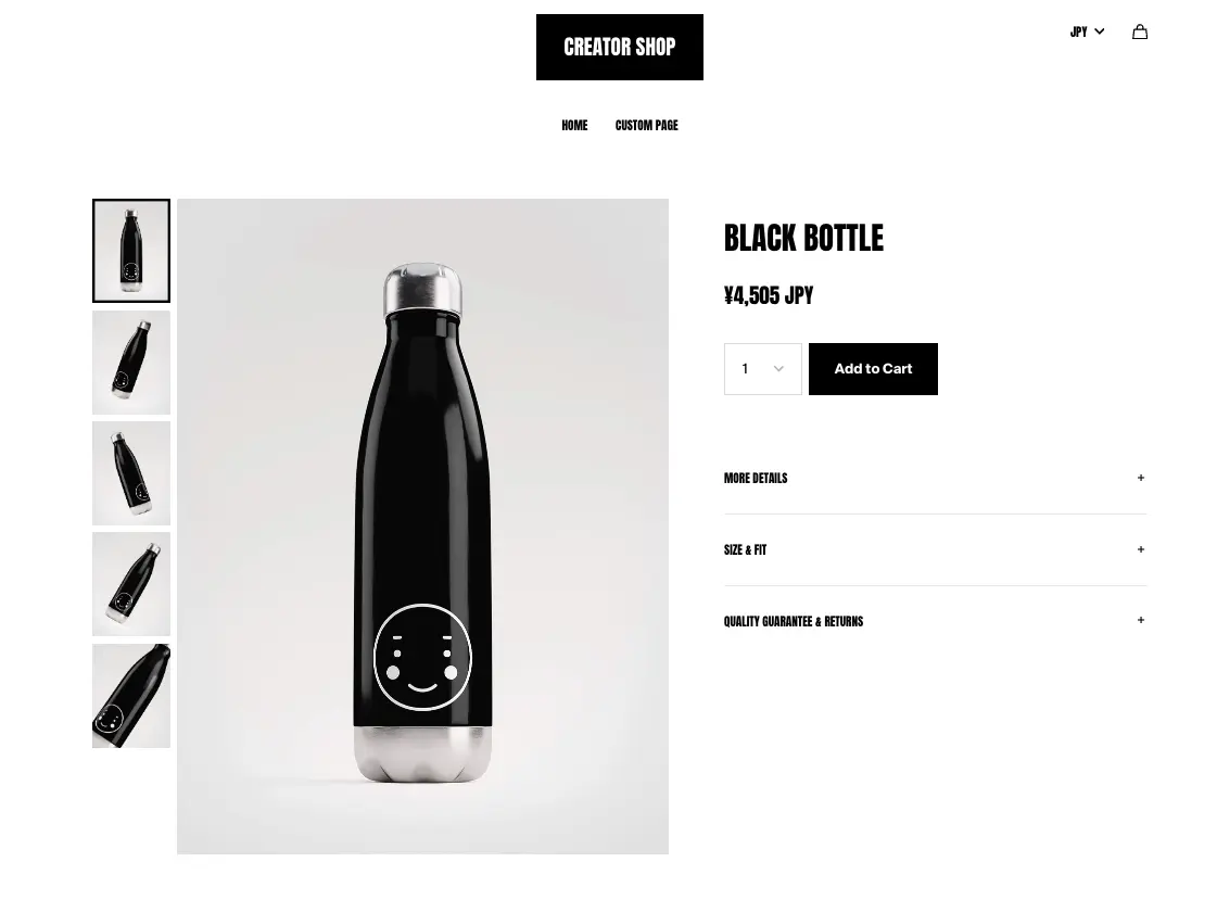 A screenshot showing Japanese Yen appearing on the product pages once enabled