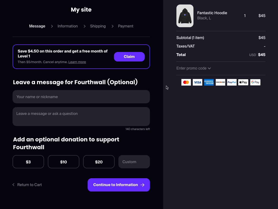 A gif video showing a memberships offer being claimed during checkout
