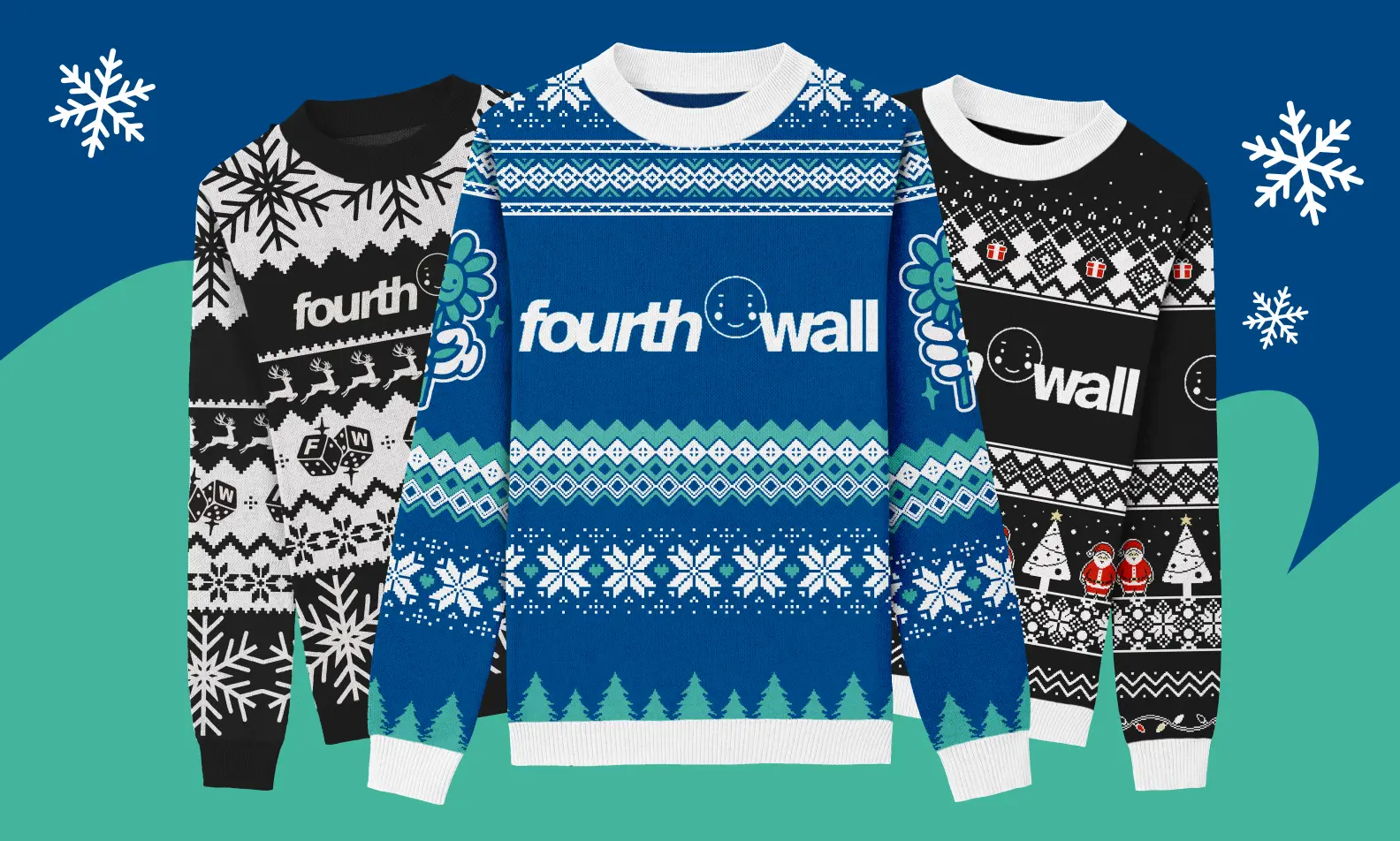 An image with 3 ugly sweaters