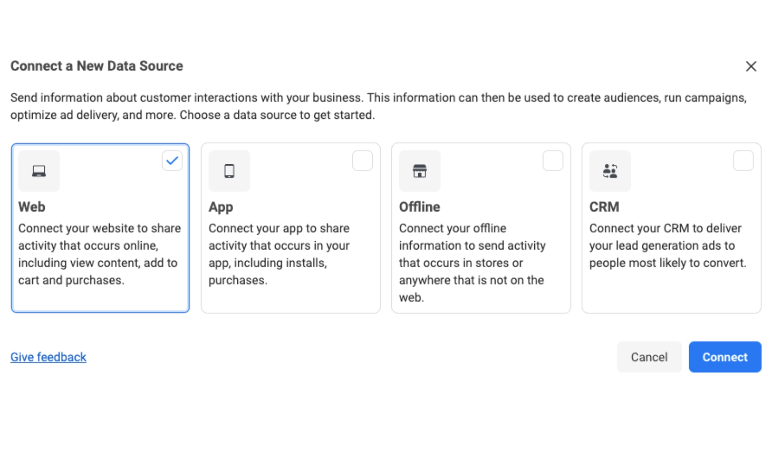 connect new data source facebook pixel image