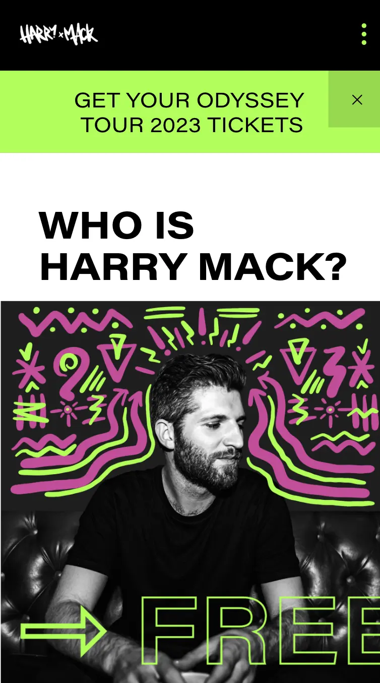 A screenshot of Harry Mack's home page