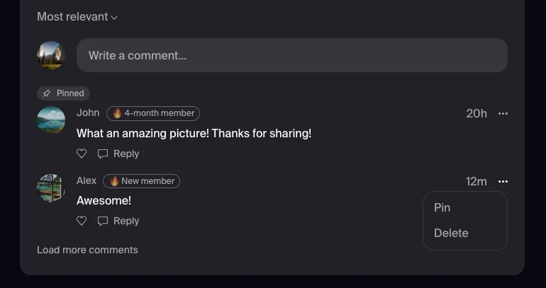 Pinned comments in memberships