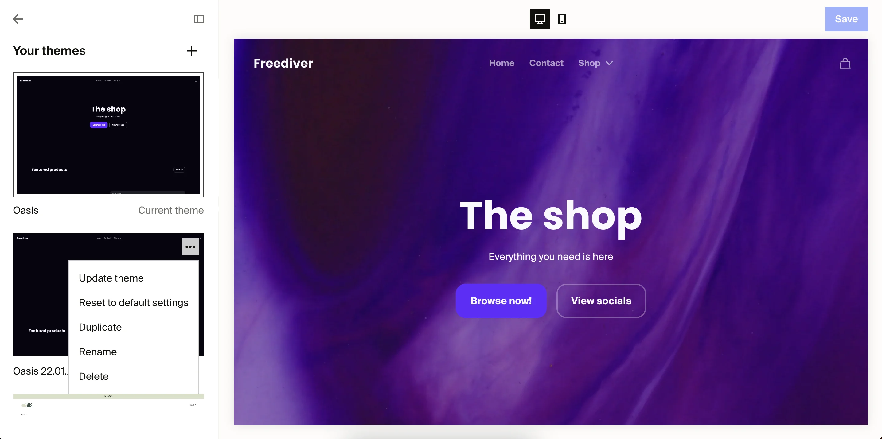 Preview installed templates on your store