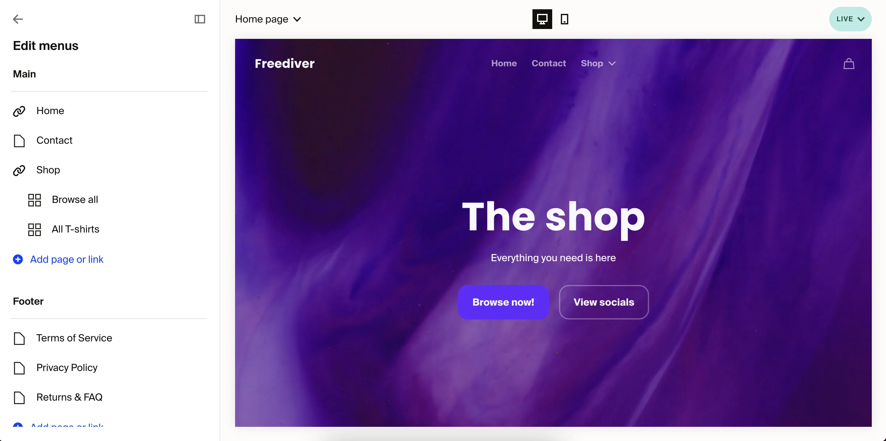 Manage your store's navigation and pages