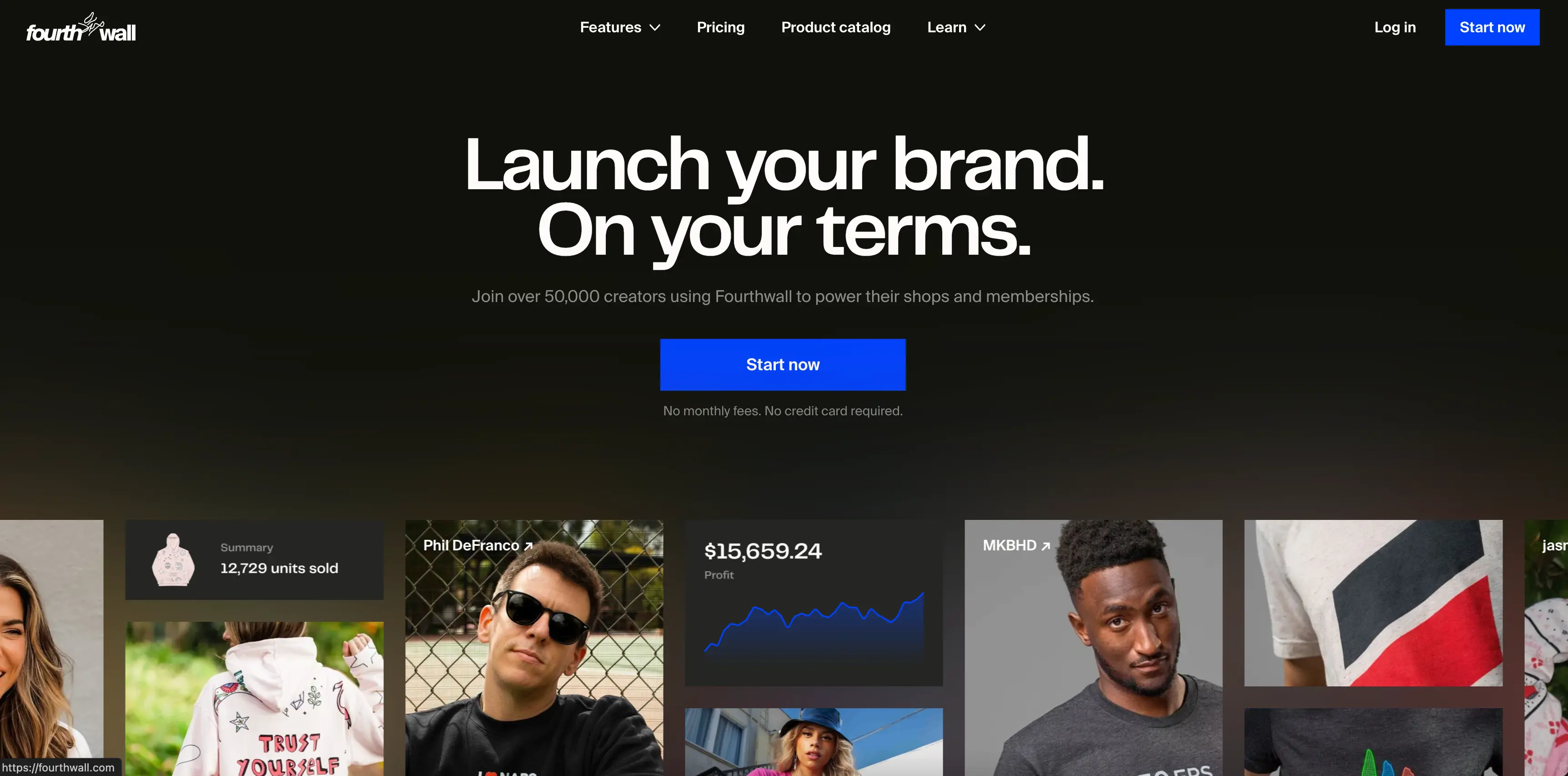 A screenshot of our new homepage on fourthwall.com