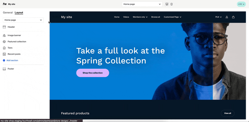 A gif showing how you can now visually edit sections on your website by hovering over them