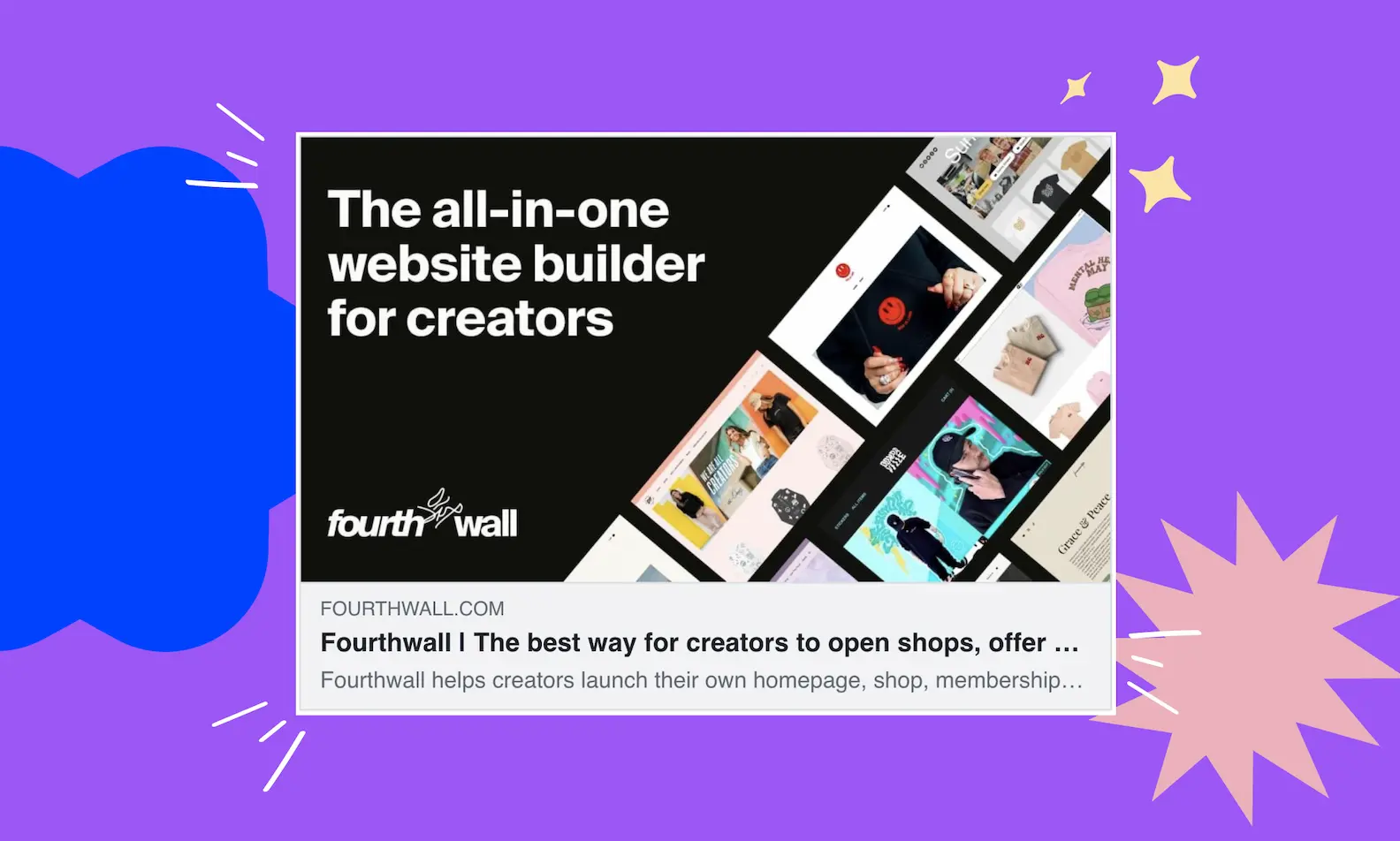 An example of a social share image using Fourthwall's home page image