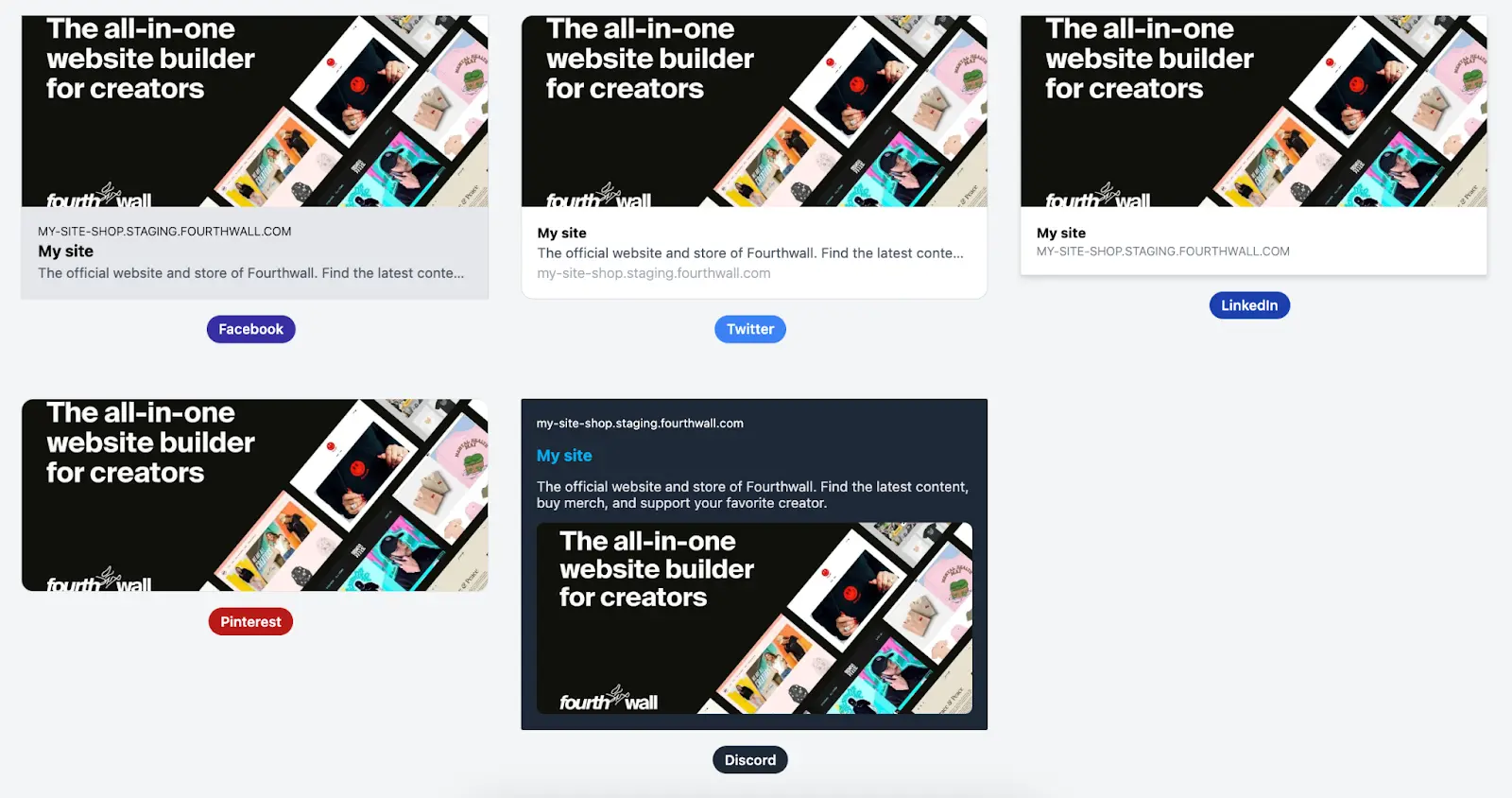 An example of OpenGraph's image preview for Fourthwall's home page