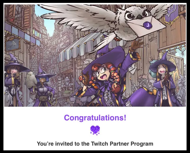 An image of the Twitch Partner Program invite email