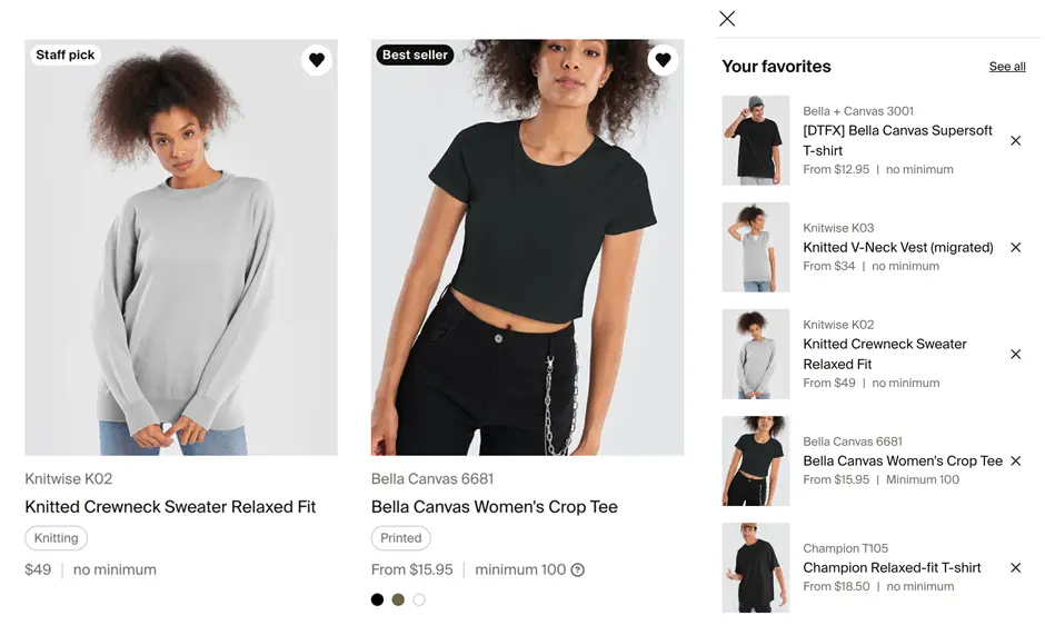 A screenshot showing the new favorites feature on Fourthwall