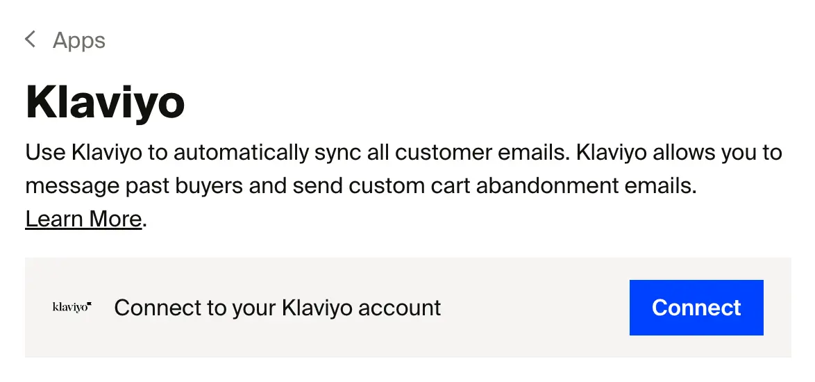 Screenshot of the Klaviyo app in the 