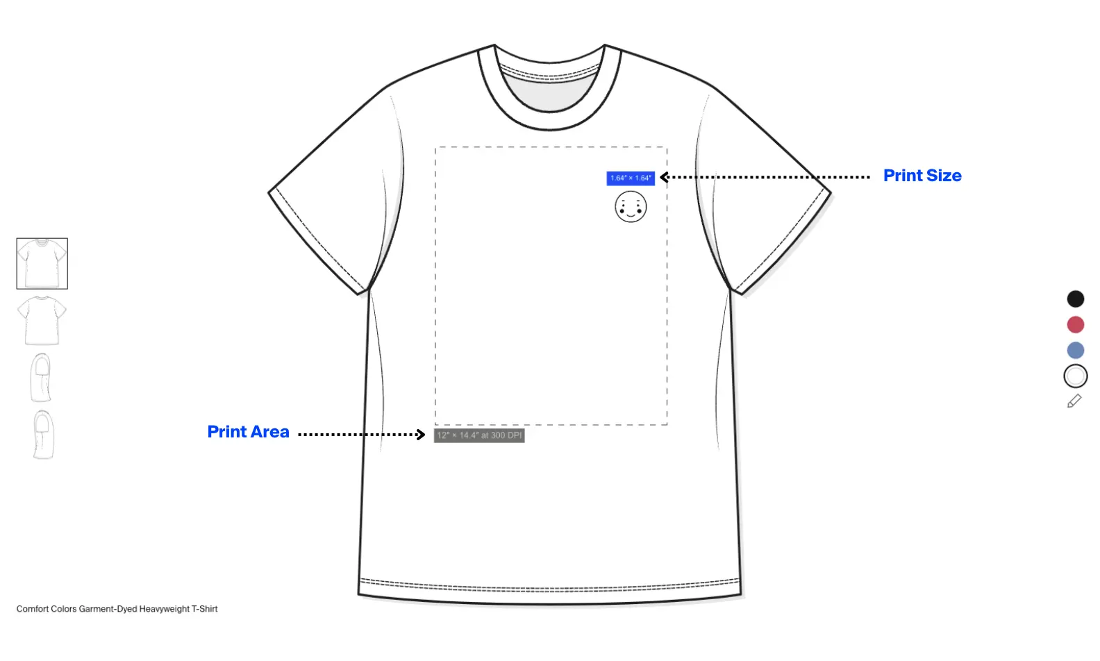 Diagram showing print size and print area