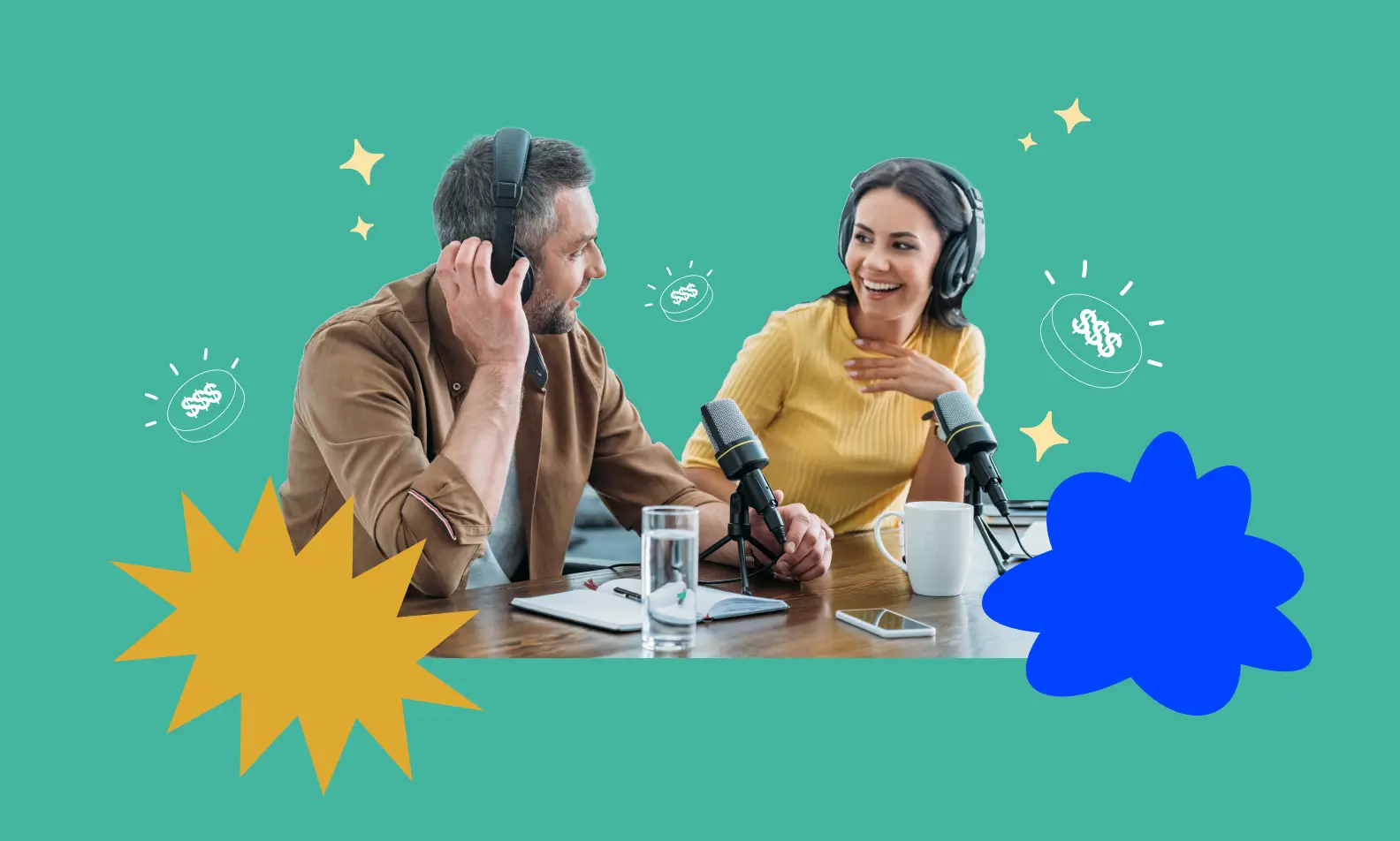 An image of podcasters smiling 