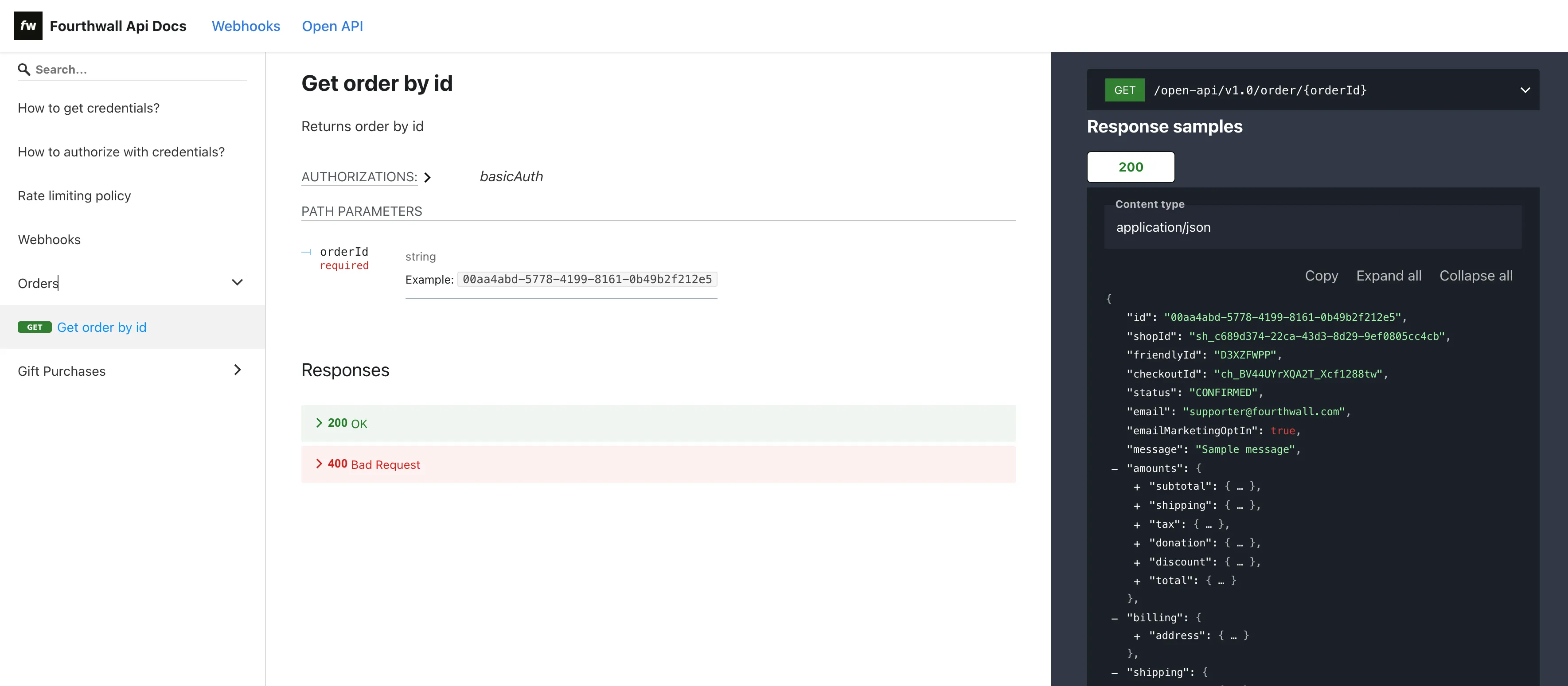 Screenshot of our API docs
