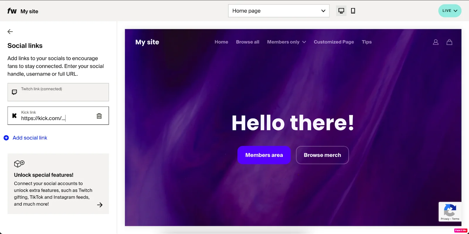 You can now add Kick links to your website