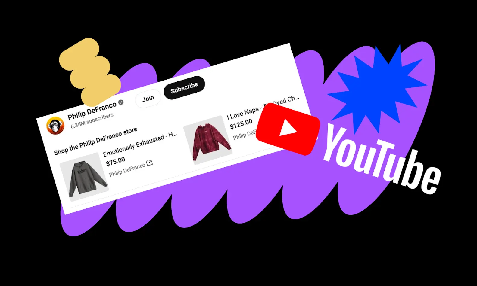 A screenshot showing the new YouTube Merch Shelf app