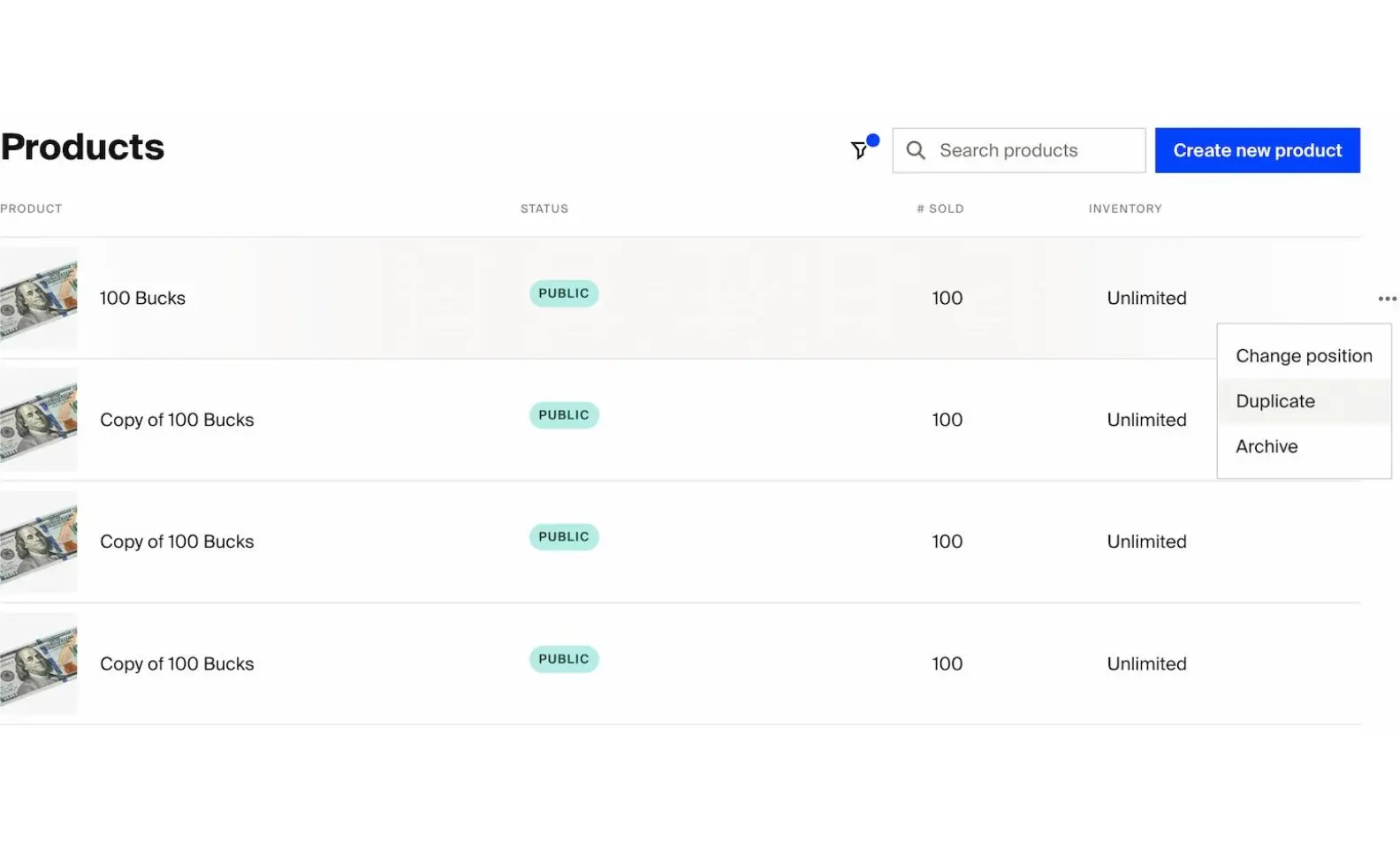 New 'Duplicate products' feature