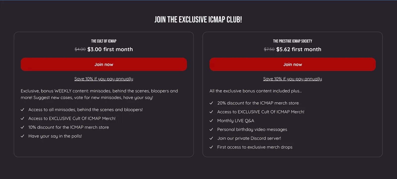 ICMAP memberships tiers