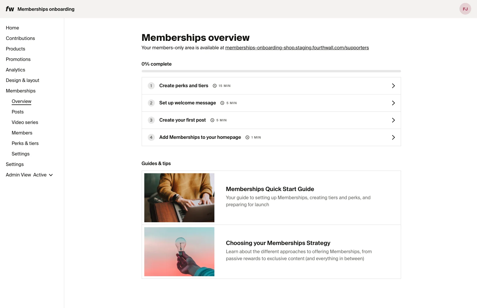 Memberships Onboarding Checklist