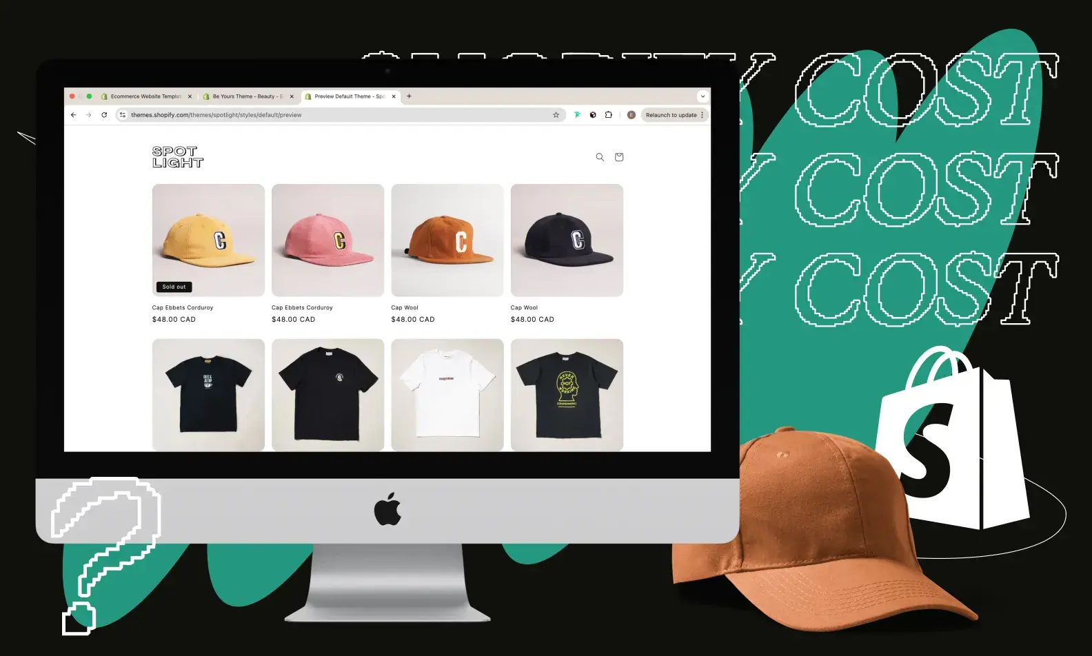 Image showing merch getting priced on the Shopify site
