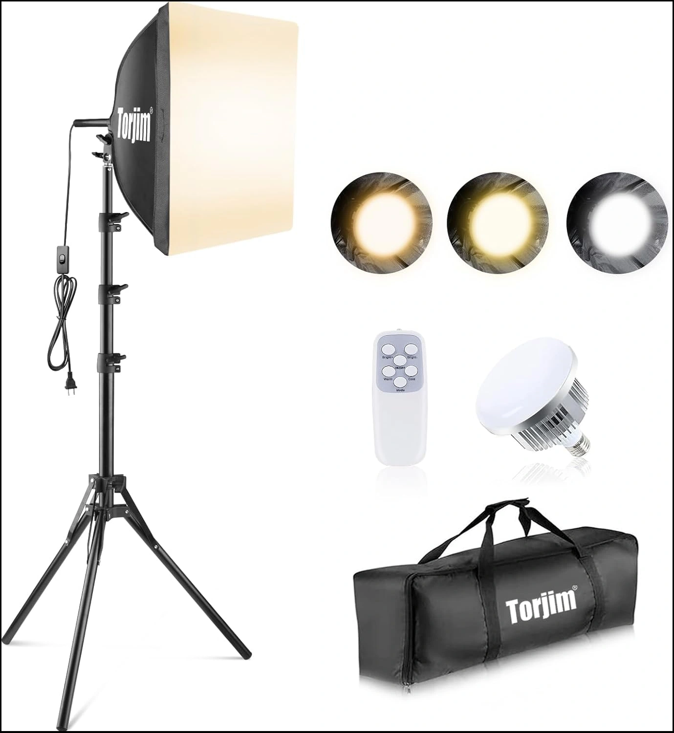 Torjim Softbox Light showing different color temperatures