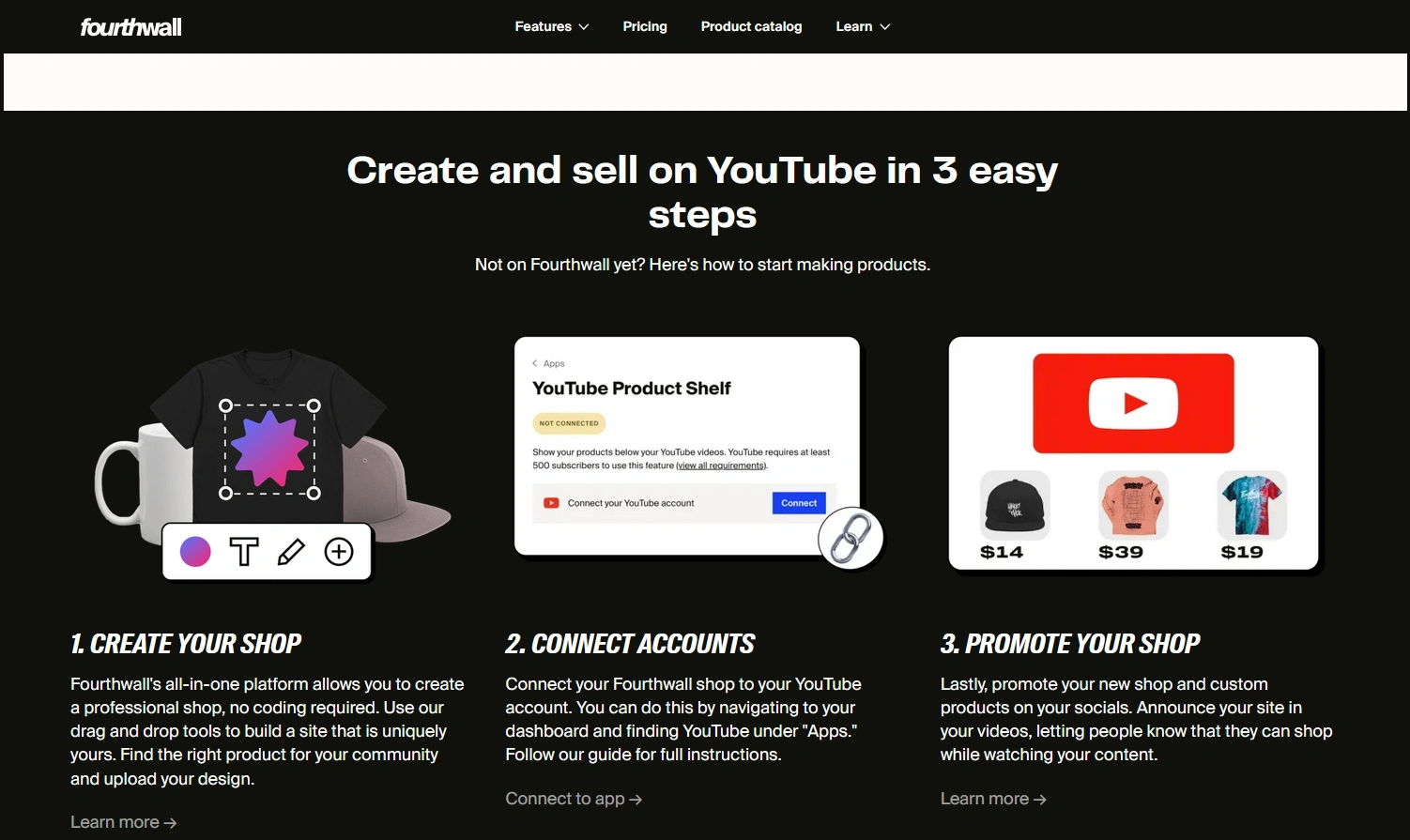 Image showing the ease of selling merch on YouTube via Fourthwall 