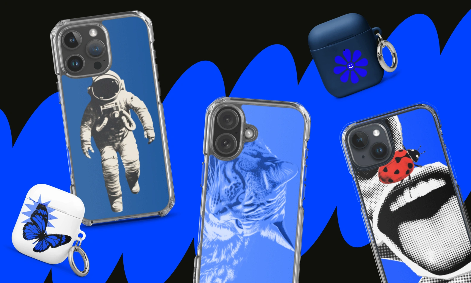Graphic of an assortment of custom mobile phone cases