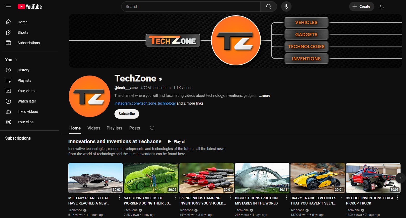 Screenshot of TechZone YouTube channel