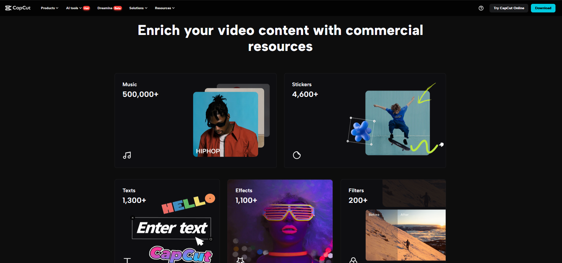 Screenshot of the CapCut video editing site