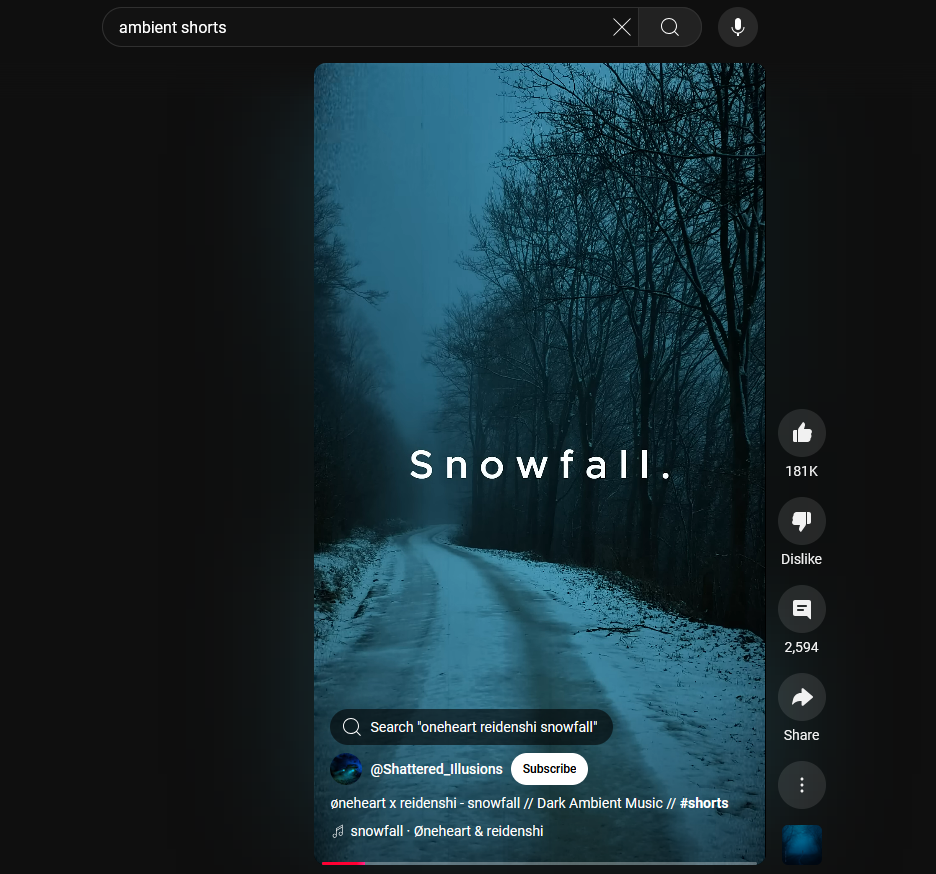 Example of an ambient YouTube short ("Snowfall")