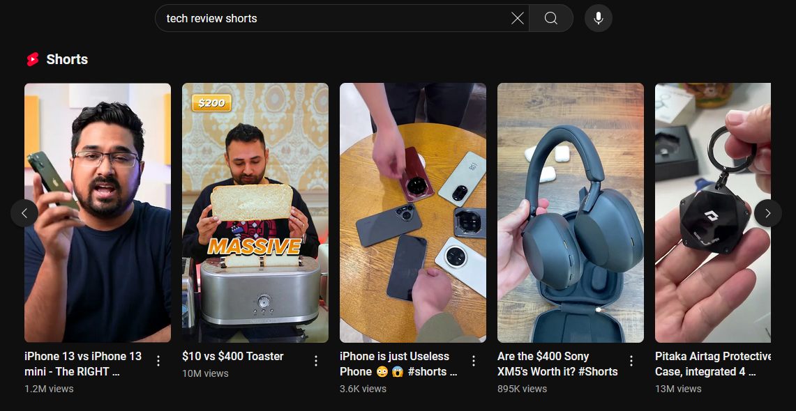 An assortment of tech review YouTube Shorts