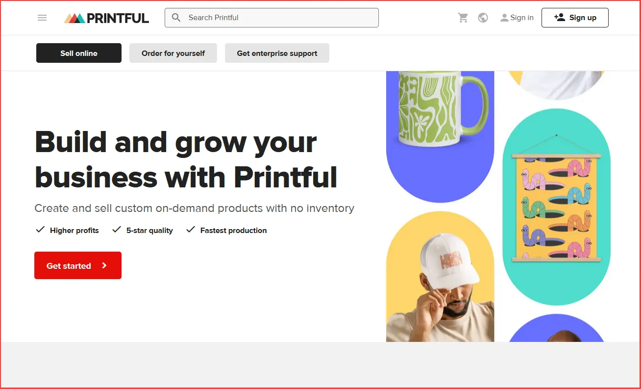 Selling online introduction page on Printful