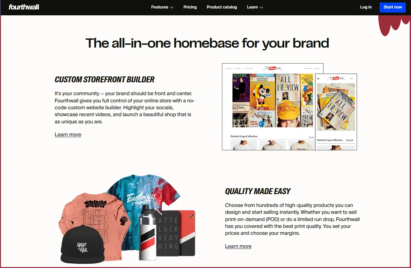Screenshot showing Fourthwall as a great brand homebase