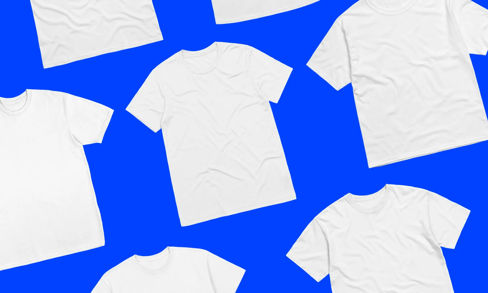 Graphic image of white unprinted T-shirts on bright blue background
