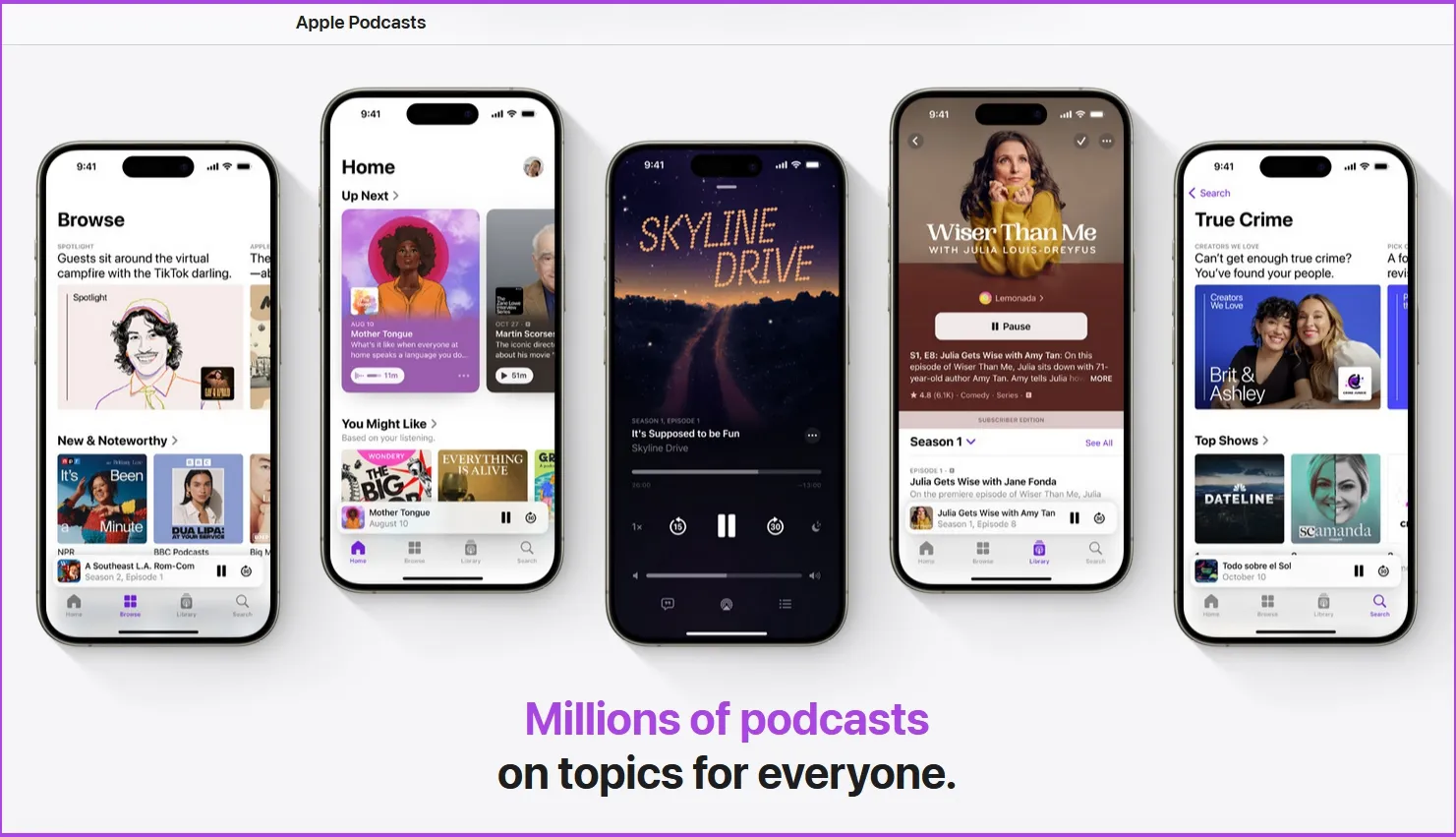 Screenshots of Apple Podcasts on mobile phones