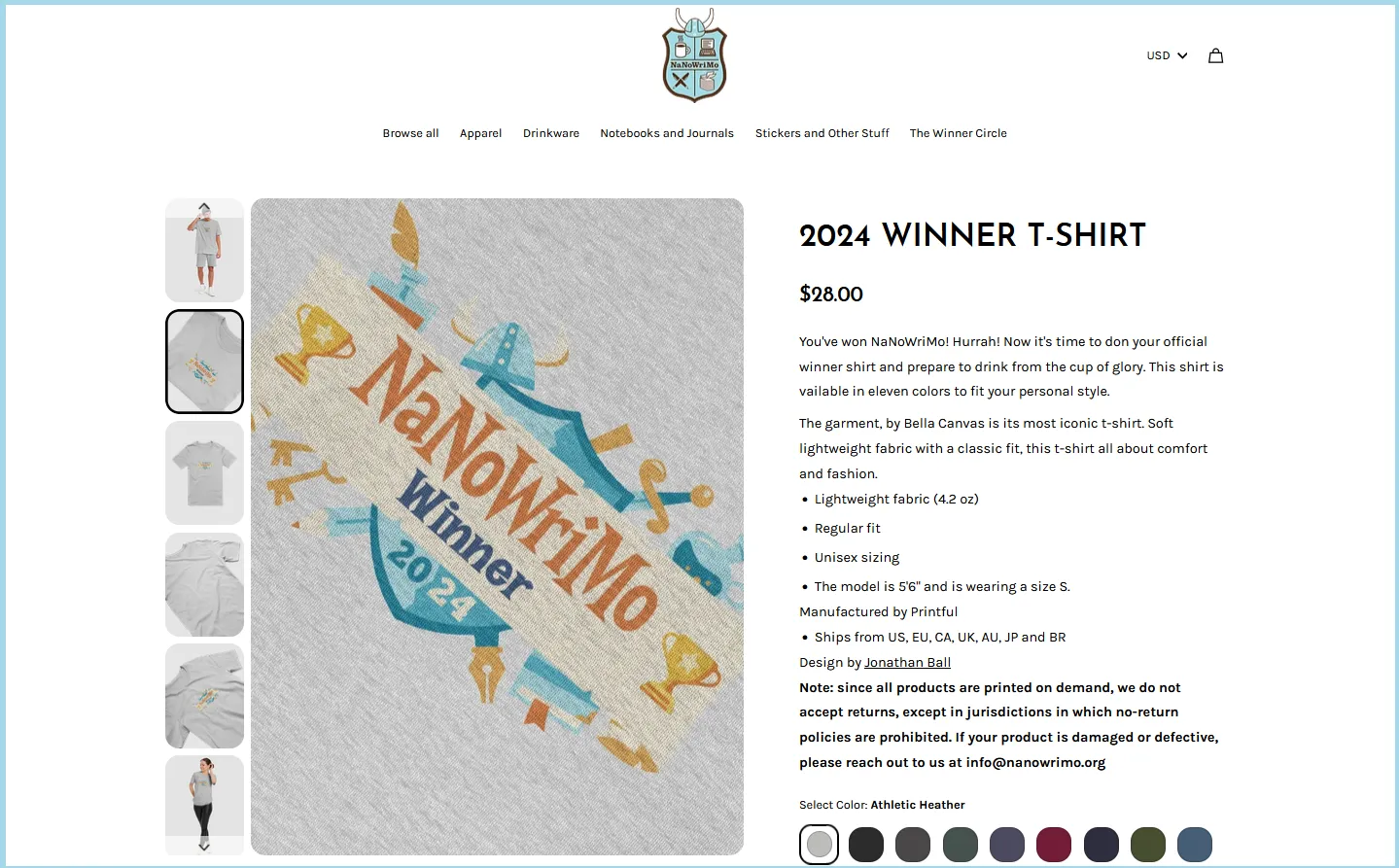 Image of detailed NaNoWriMo shirt on Fourthwall